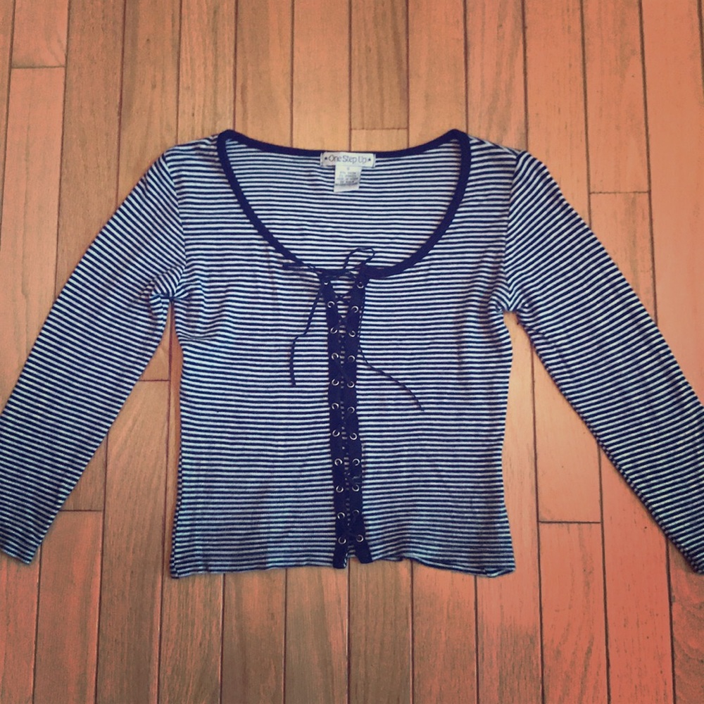 Black & White Striped Juniors 3/4 Sleeve Knit Top